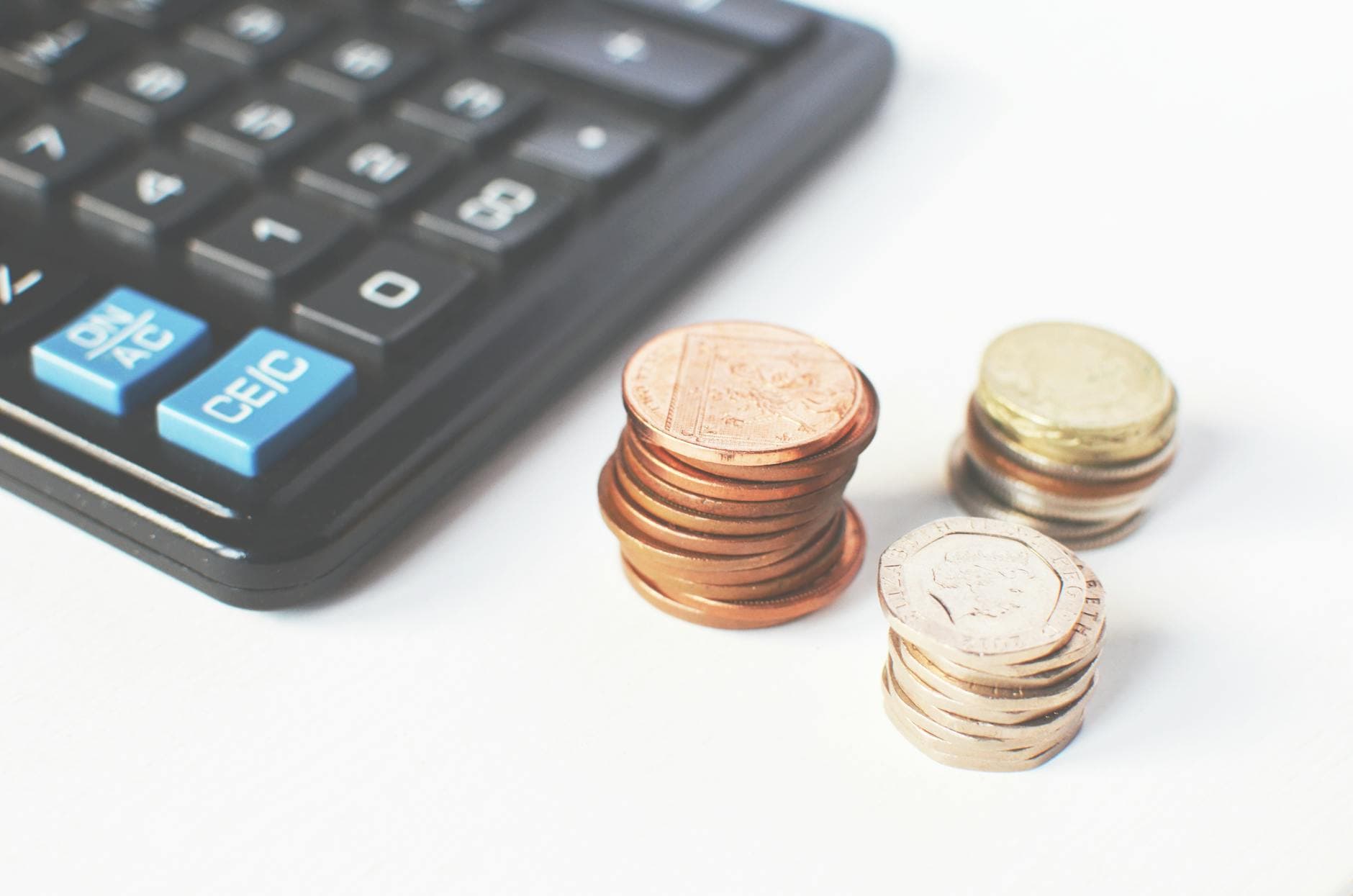 Close-up of stacked coins and a calculator symbolizing financial strategy and budgeting. - budget spring dates