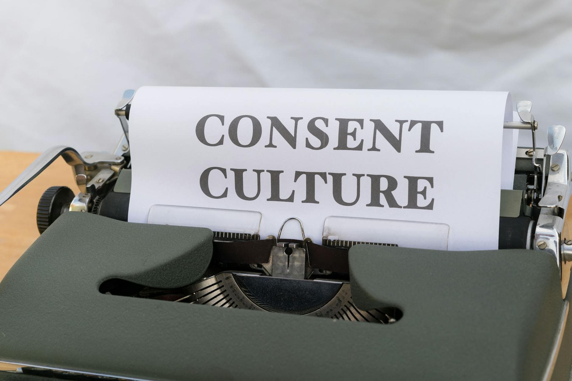 Close-up of the words 'Consent Culture' typed on paper in a vintage typewriter. - setting relationship boundaries