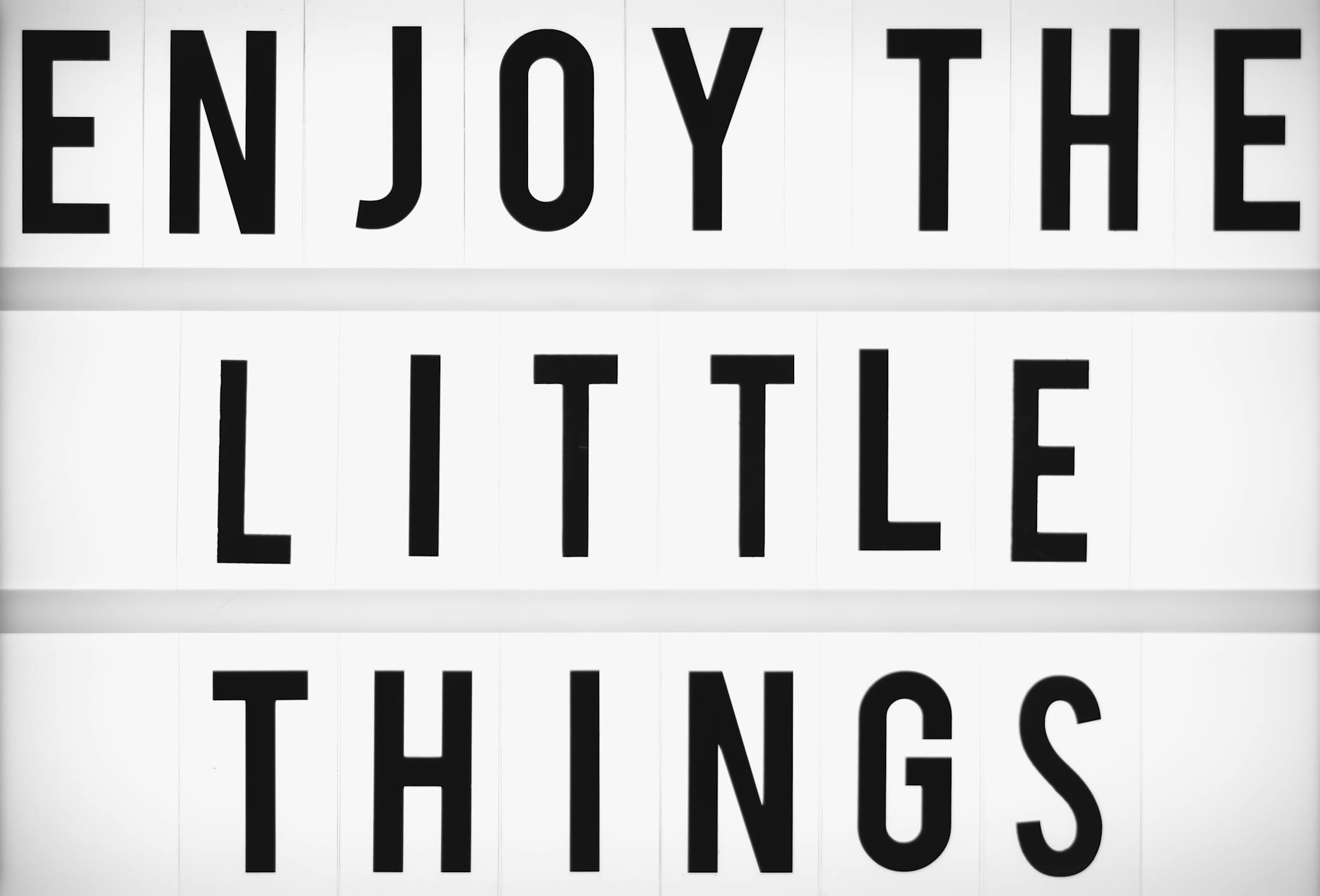 Minimalist design of the inspirational quote 'Enjoy The Little Things' displayed on a lightbox. - marriage advice quotes