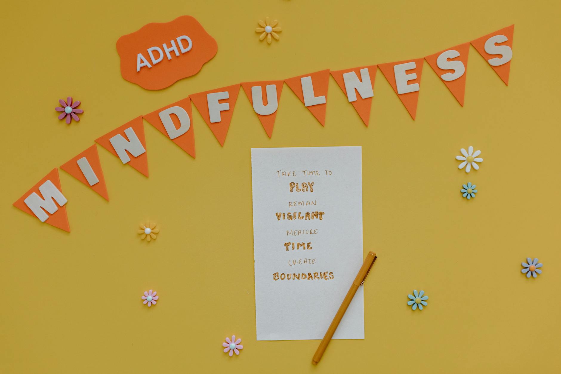 Creative poster promoting ADHD awareness and mindfulness practices. - winter mental health gut health