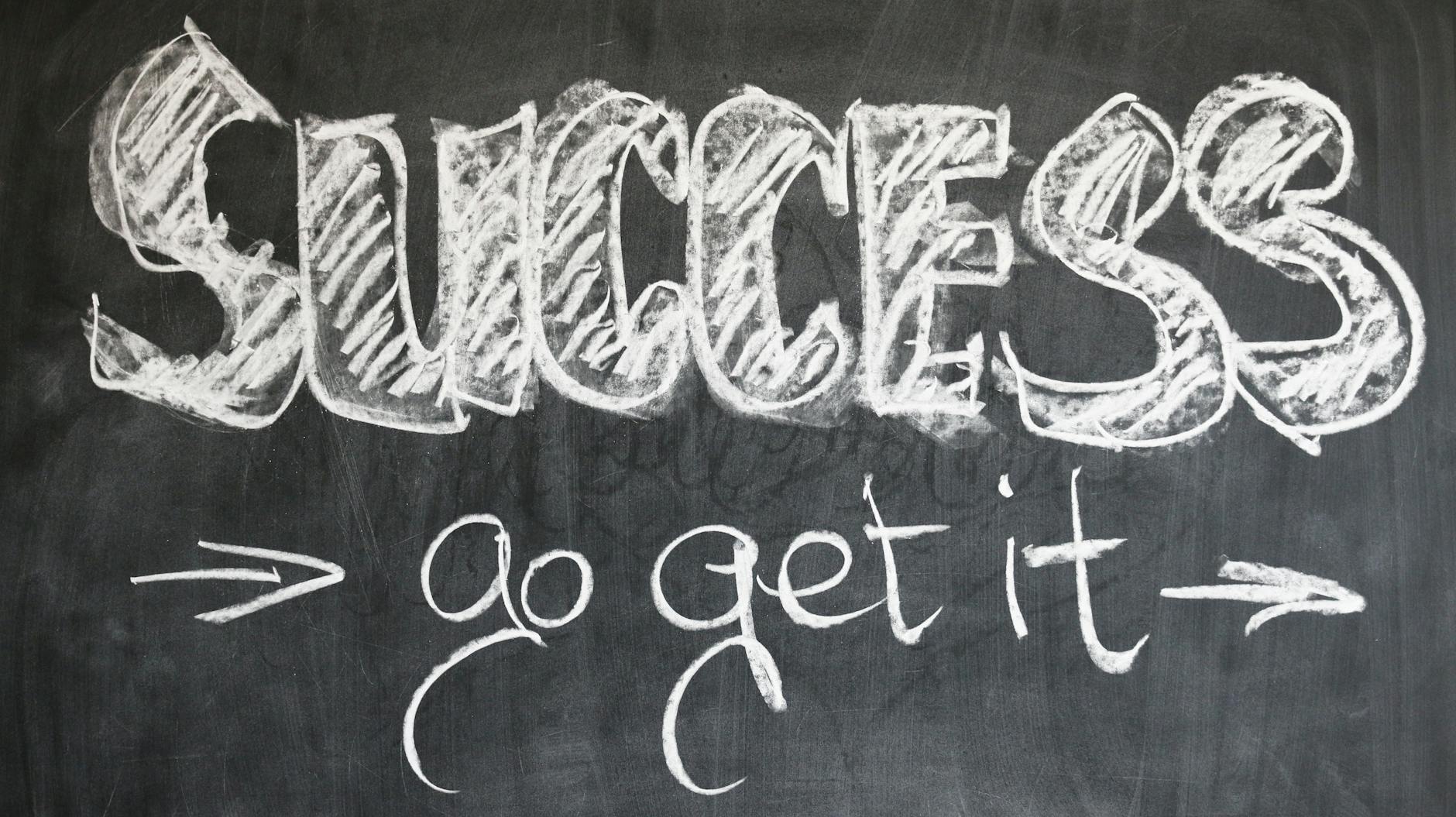 Motivational chalkboard with 'Success - go get it' written in chalk. - achievable therapy goals