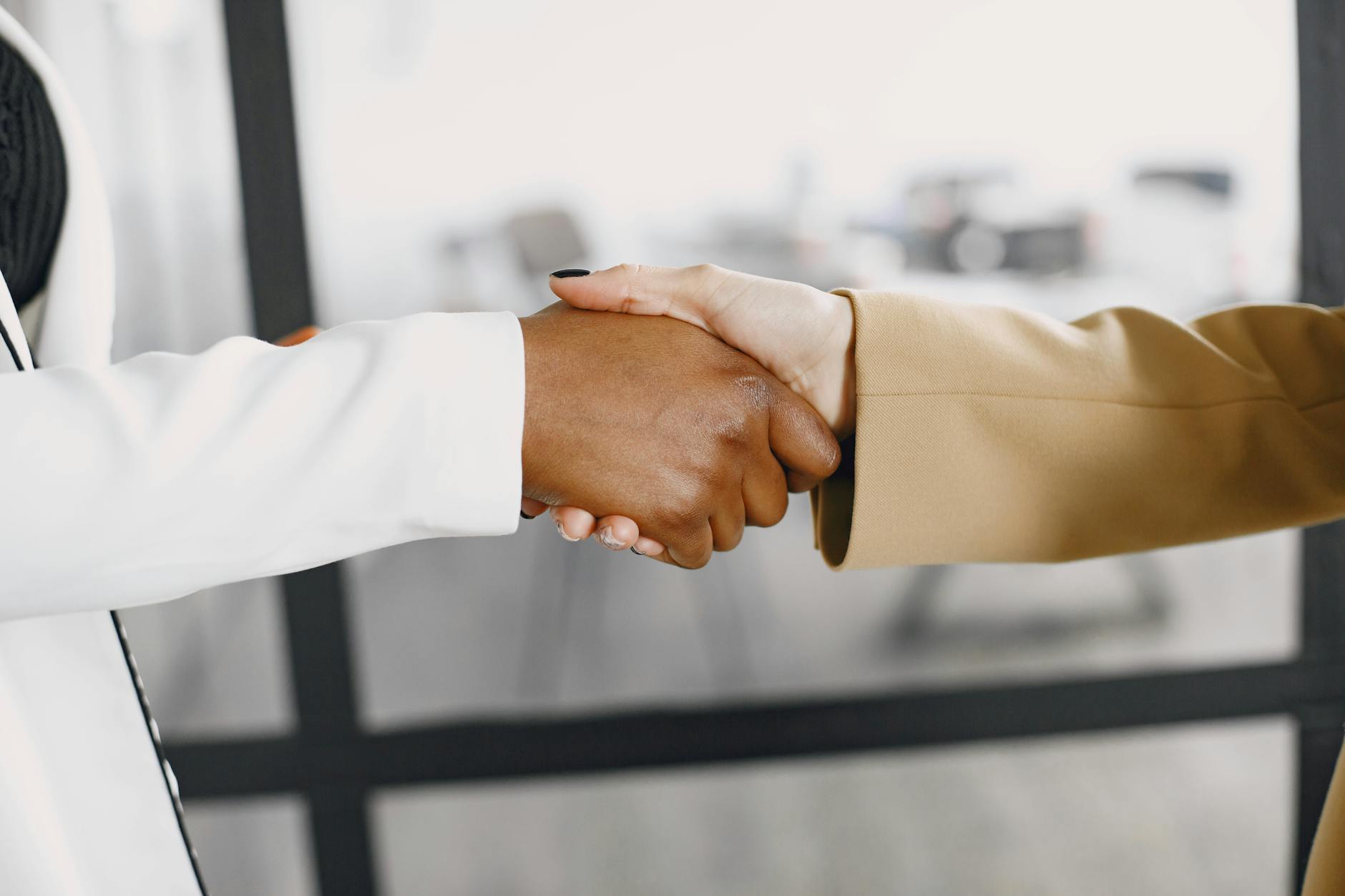 Close-up of a handshake between diverse business professionals indoors. - build trust relationship