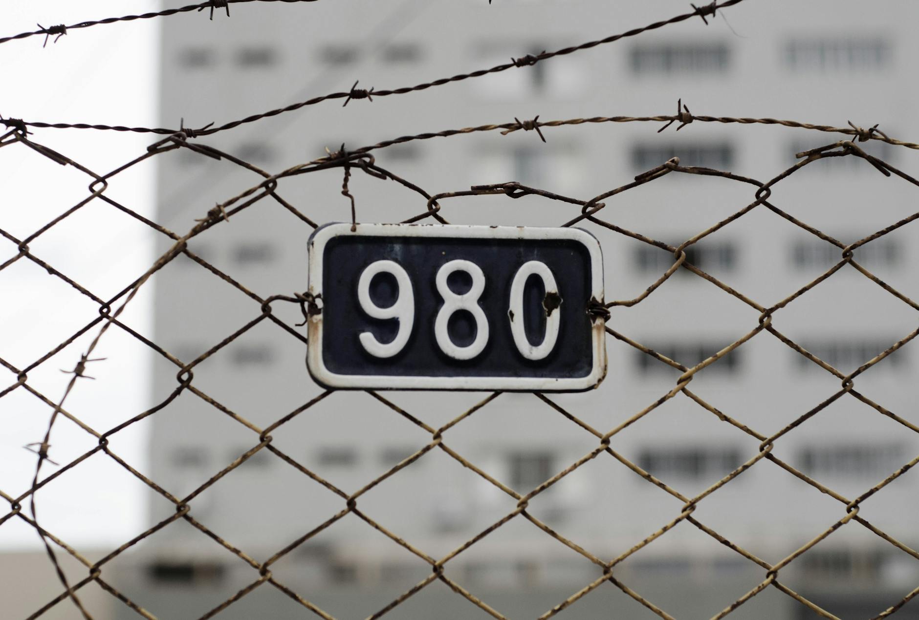 Close-up of a barbed wire fence with a metal number plate. Symbolizes security and restriction. - couple energy boundaries