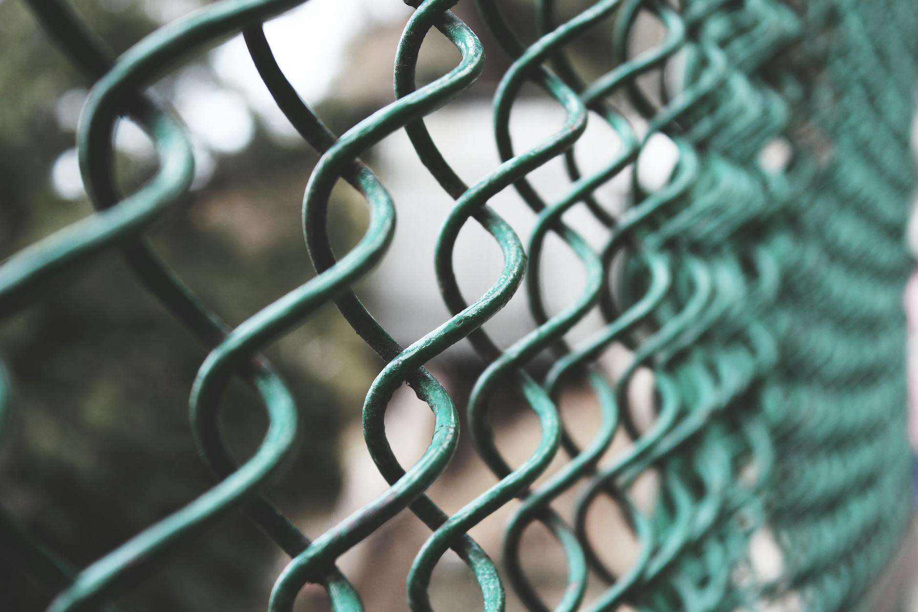 Artistic close-up of a green metallic wire fence, emphasizing pattern and texture. - in-law boundaries