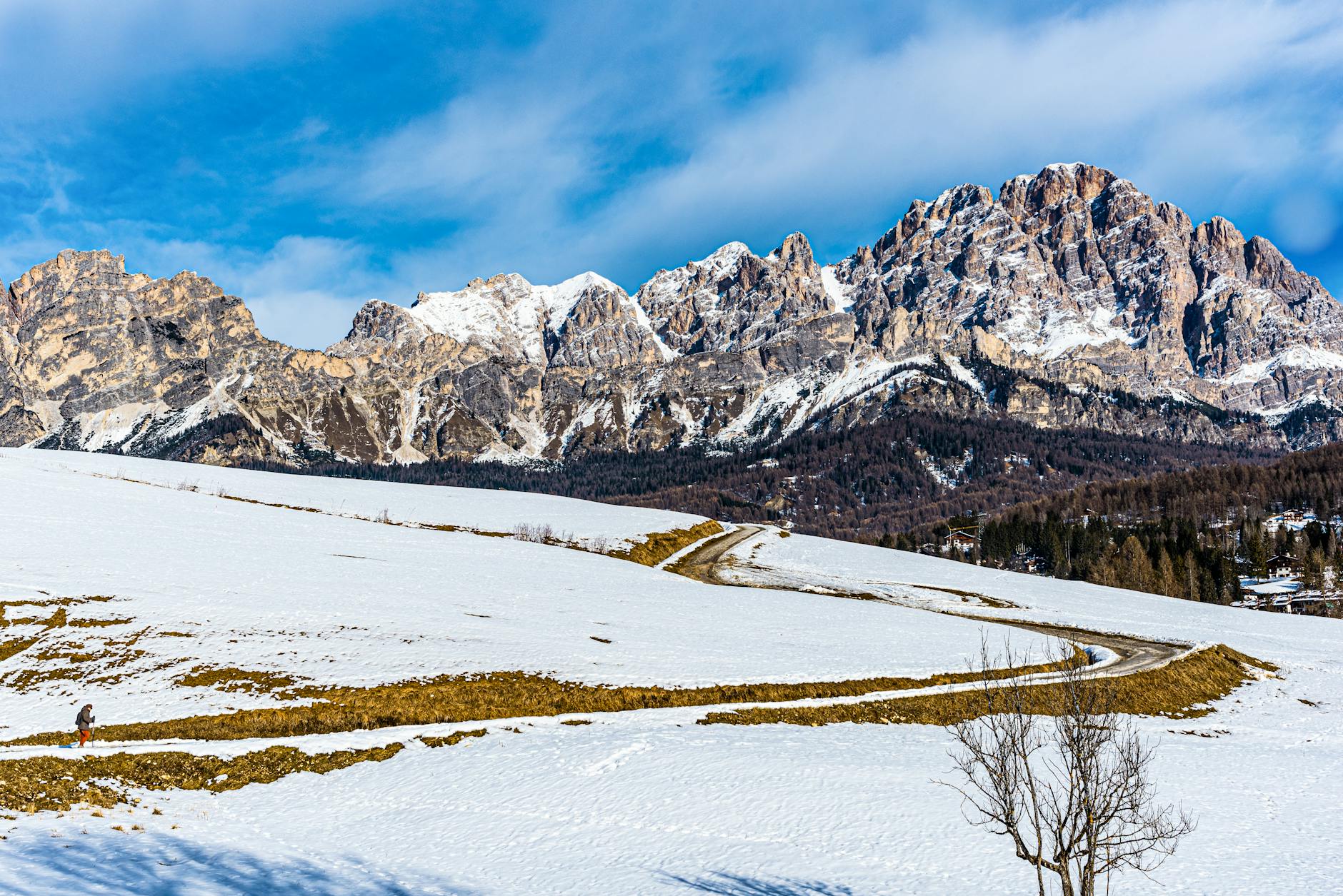 Majestic snowy mountain landscape in Cortina d'Ampezzo, Veneto, Italy. - nature for post-winter blues
