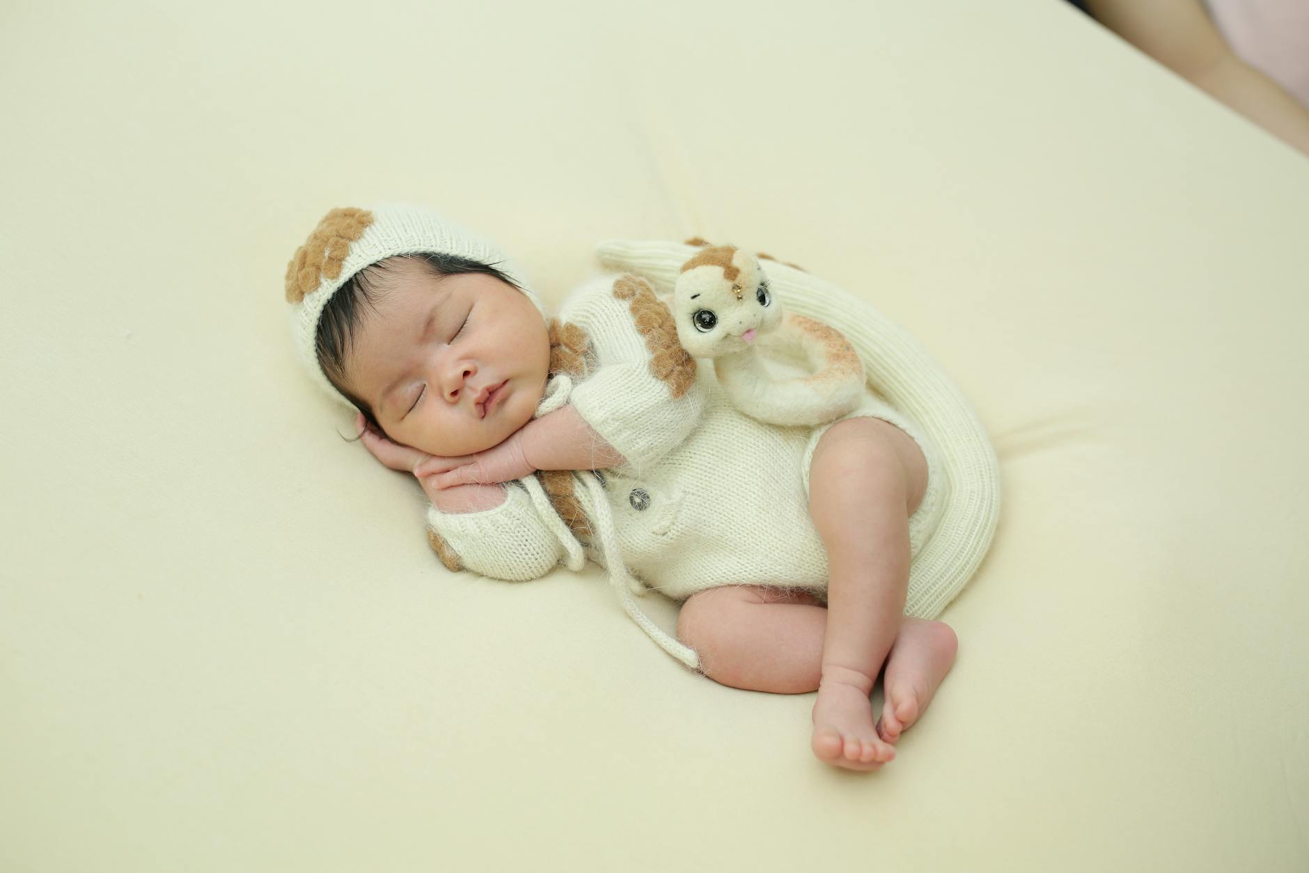 Cute newborn baby sleeping in a cozy bunny outfit. Perfect for family and parenting themes. - winter sleep children