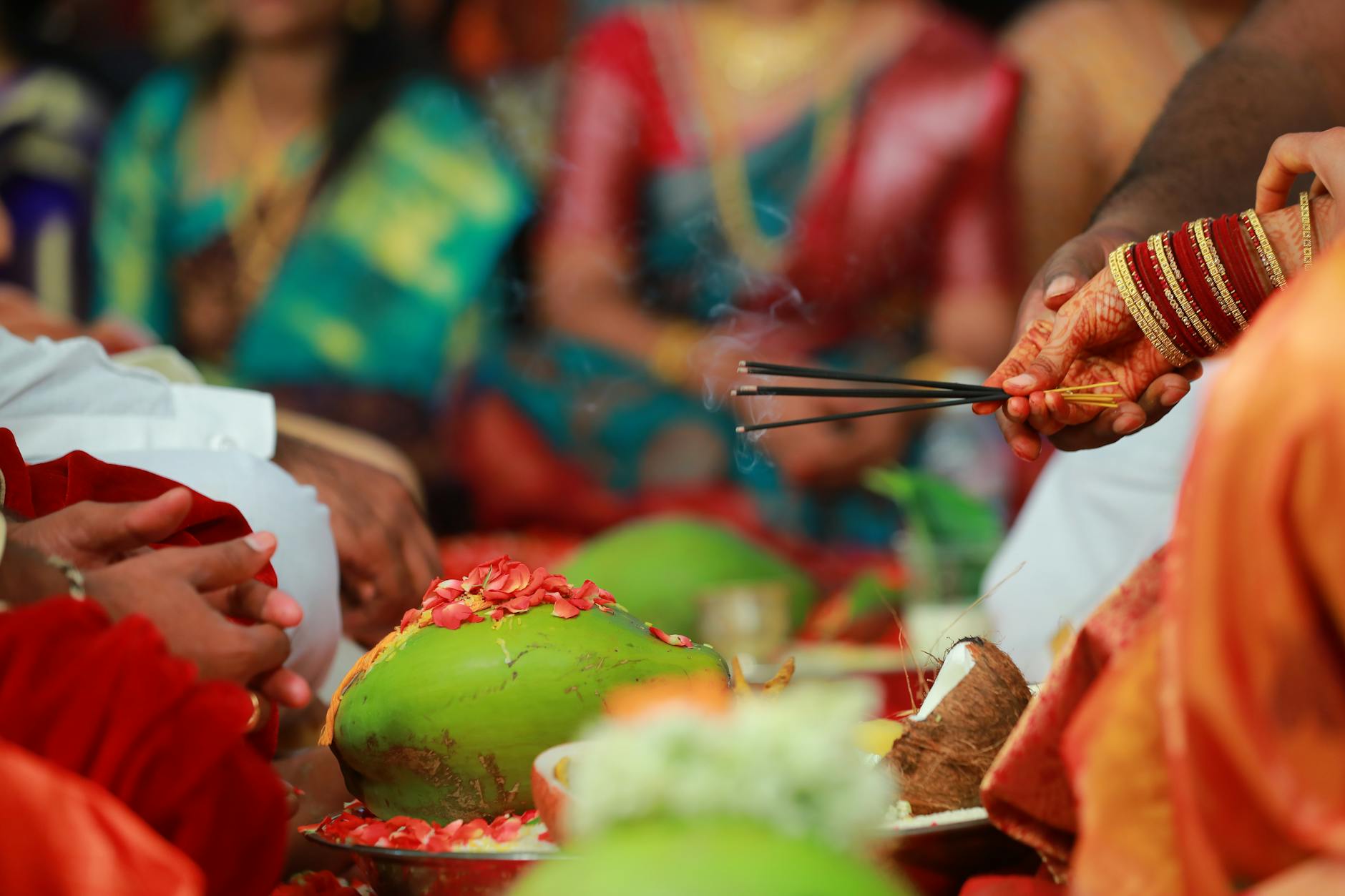 A vibrant scene of a traditional ceremony in Tirupati, showcasing colorful attire and rituals. - marriage connection rituals