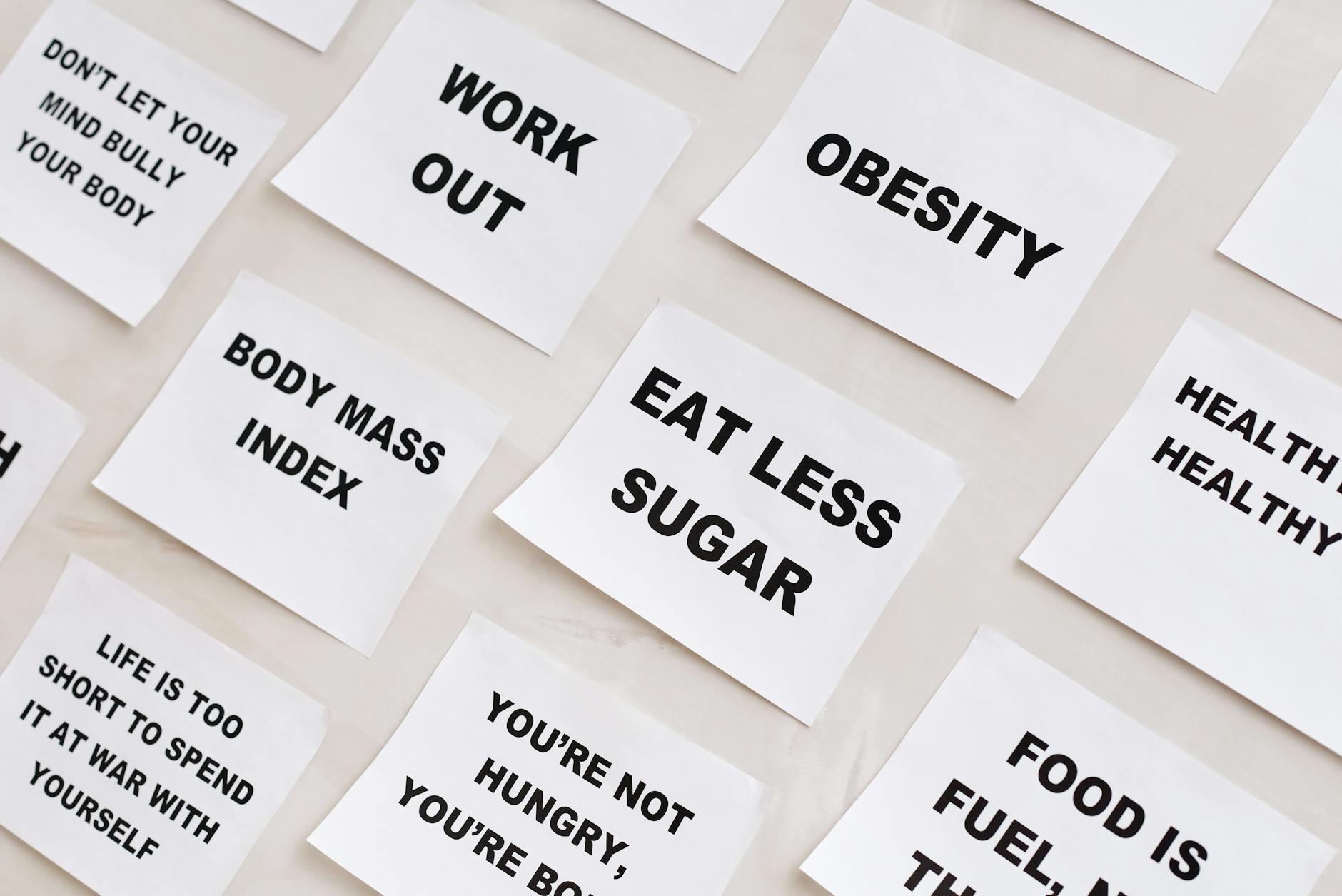 Collection of motivational notes promoting health and wellness found on paper notes. - mental health reset