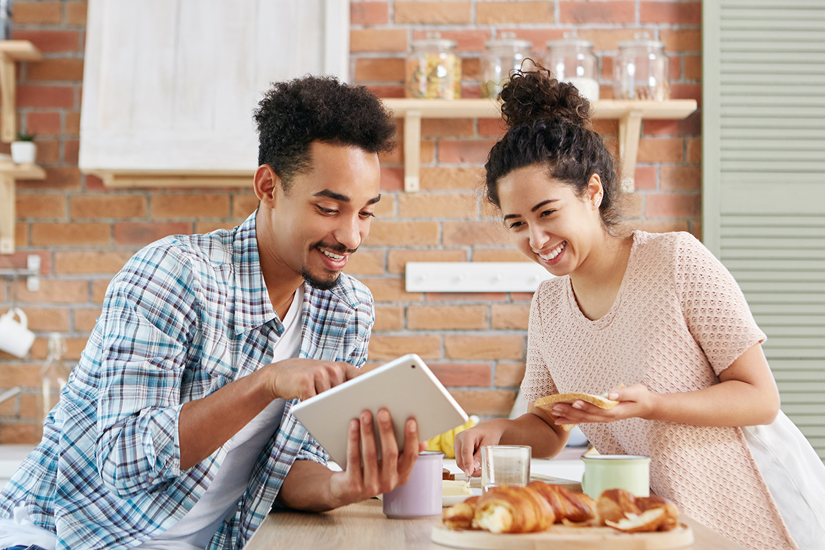 Couple happily looking into the future after successfully dealing with infidelity