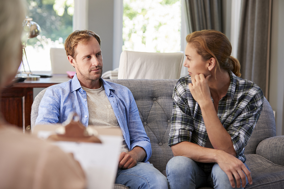 Couple in therapy learning how to stop gaslighting in their relationship