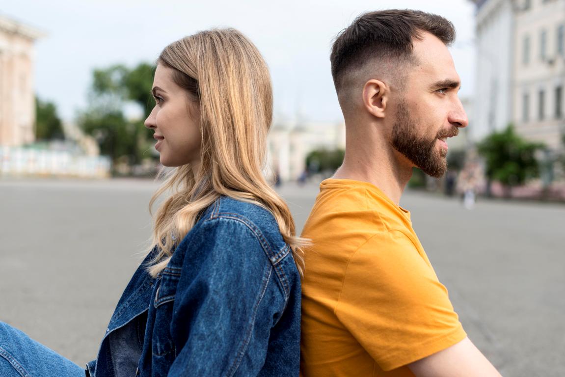 Couple facing away from each other