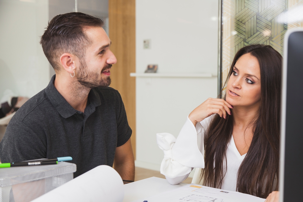 Couple having a calm discussion to resolve conflict