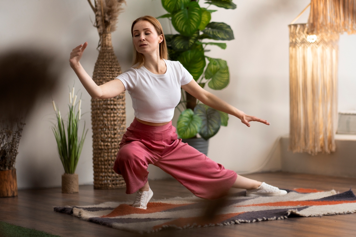 Person practicing yoga to manage stress