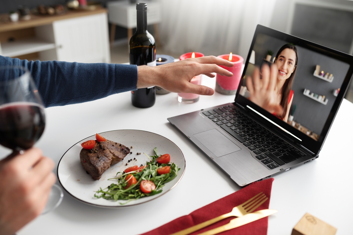 Couple sharing a virtual meal